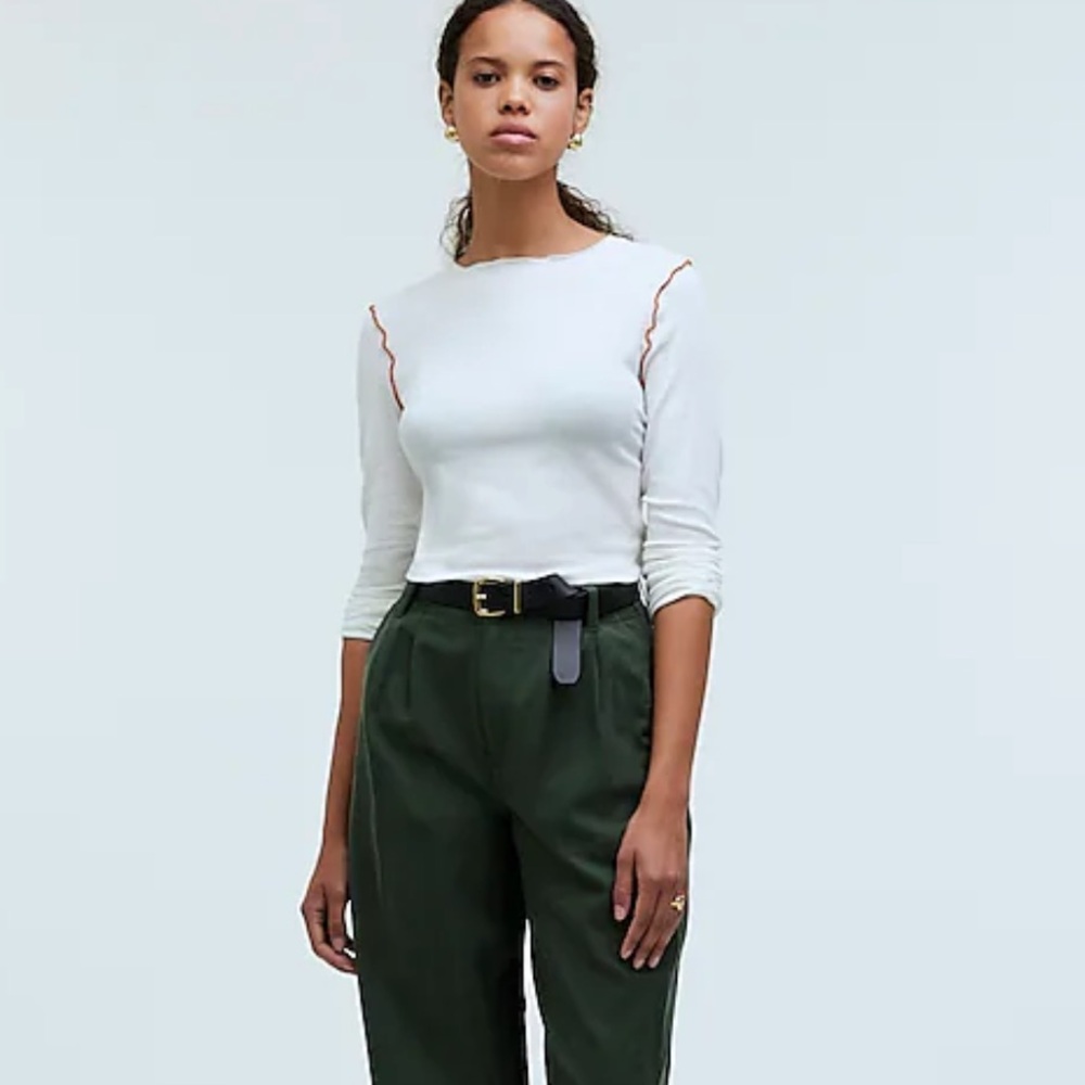 Madewell Contrast-Stitched Crewneck Crop Tee Womens Medium Ivory NWT
